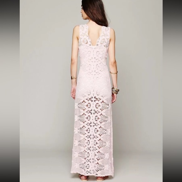 MIGUELINA ON THE EVE CROCHET LACE COLUMN MAXI DRESS PINK M - Picture 5 of 12
